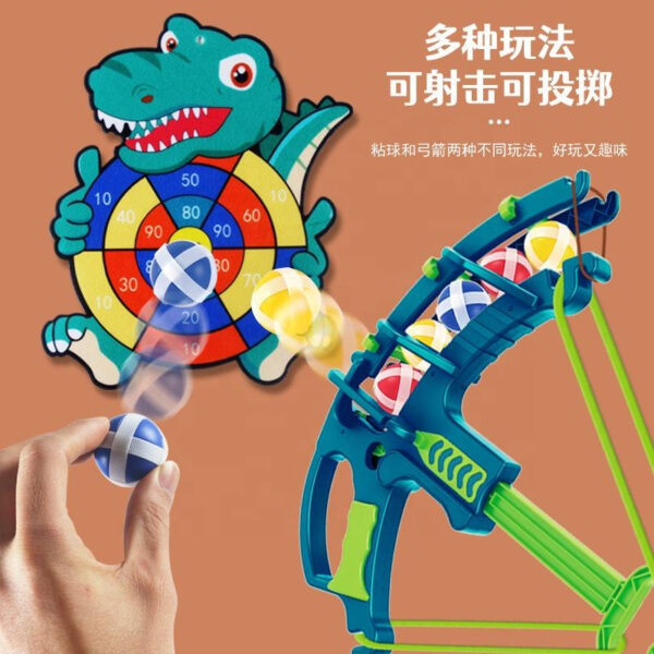 Shooting dart the sticky ball toward the dinosaur board with the arrow - Image 2