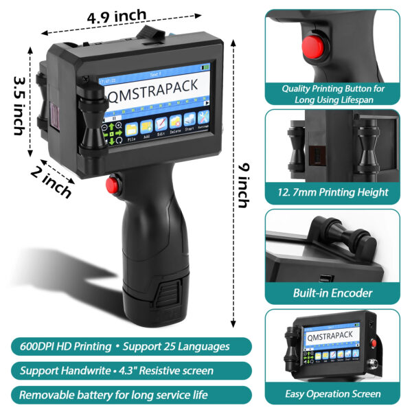 Date coder Handheld Inkjet Label Printer for QR, Bar, Batch Code, Date Number, Logo, and Expiry Date - Image 2